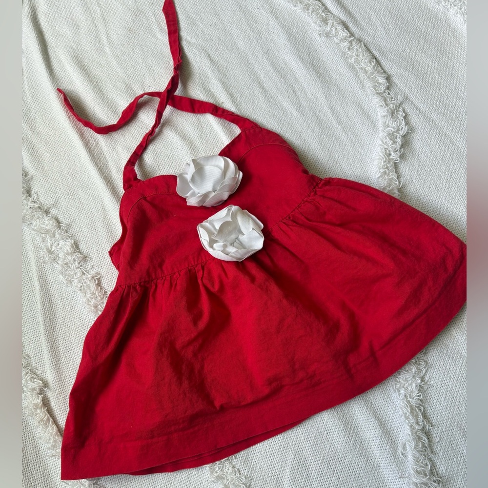 Janie And Jack Vintage Tag Vividly Floral Red Halter Top